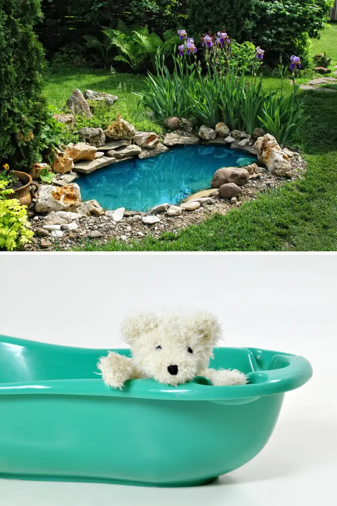 Baby bath with a white teddy bear